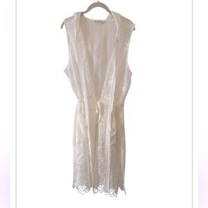 NWT Miss Me White Crochet Lace SIvless Hooded Open Duster Top w/Pockets S